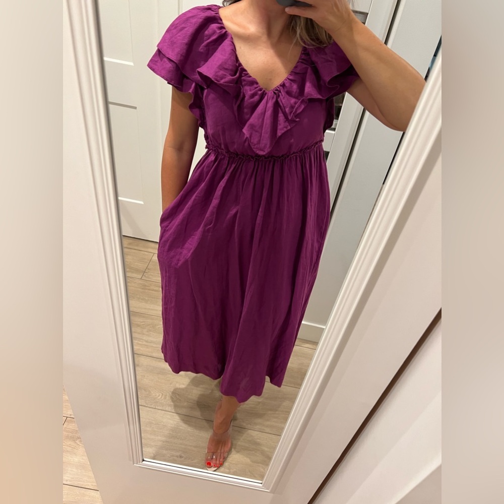 Trina Turk Play 100% Linen Midi Dress in Purple Color Sz xs